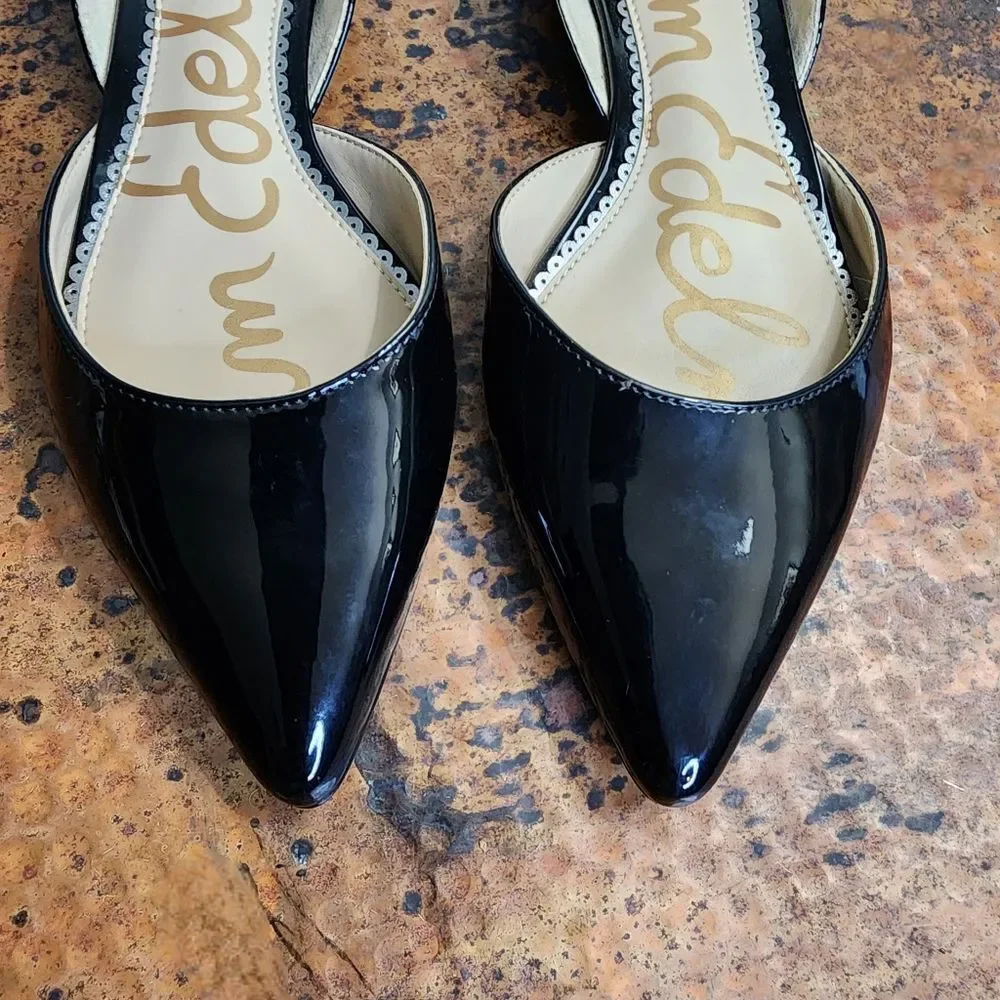 Black Patent Pointed Toe D'Orsay Flats - Women